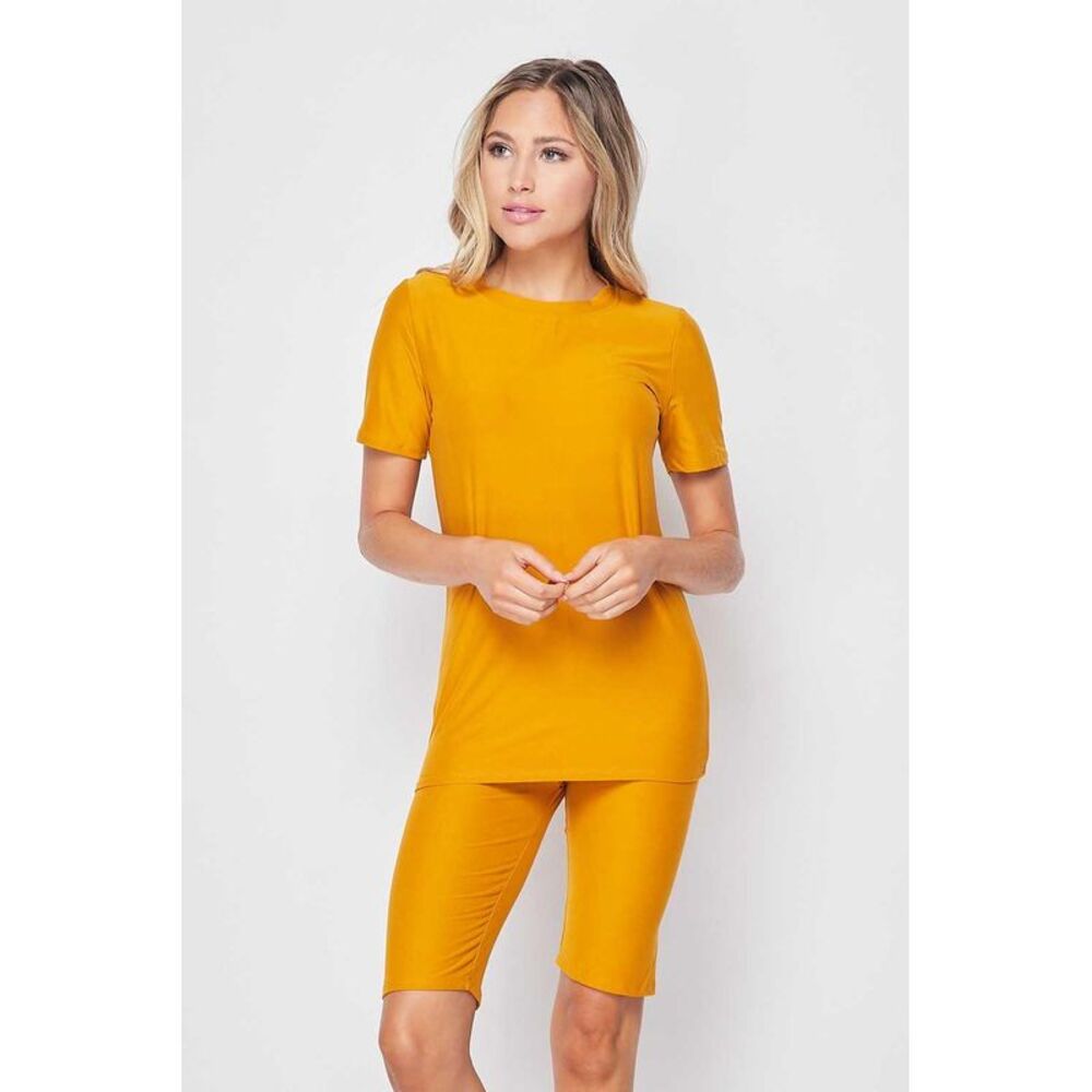 World of Leggings 2 Piece Buttery Smooth Basic Solid Biker Shorts and T-Shirt